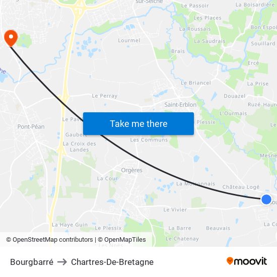 Bourgbarré to Chartres-De-Bretagne map