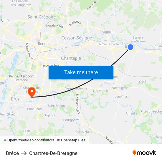 Brécé to Chartres-De-Bretagne map
