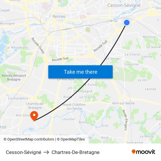 Cesson-Sévigné to Chartres-De-Bretagne map