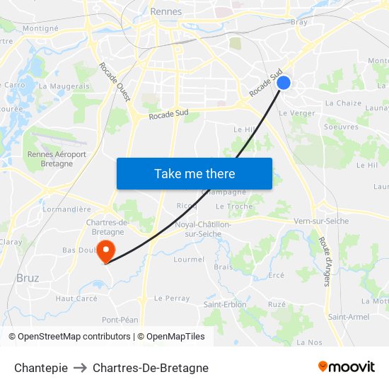 Chantepie to Chartres-De-Bretagne map