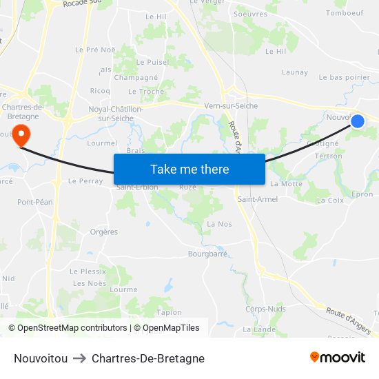 Nouvoitou to Chartres-De-Bretagne map