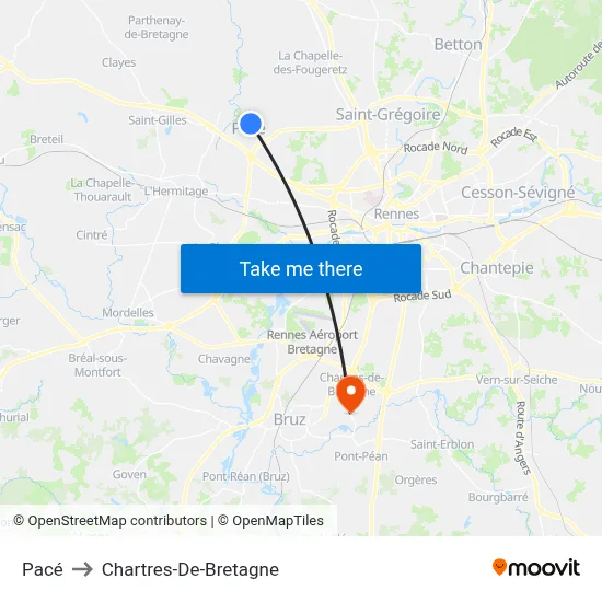 Pacé to Chartres-De-Bretagne map
