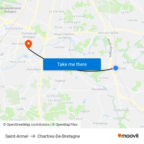 Saint-Armel to Chartres-De-Bretagne map