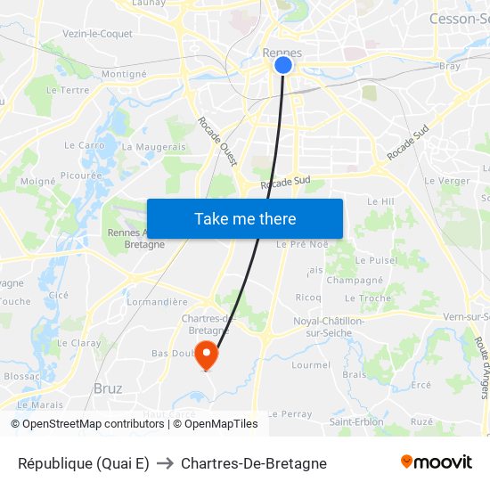 République (Quai E) to Chartres-De-Bretagne map