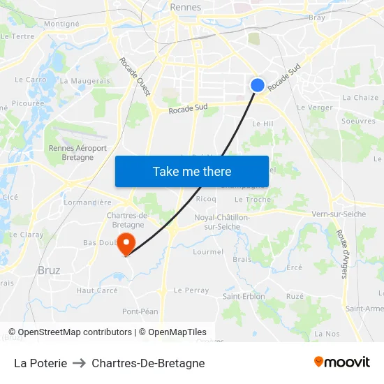 La Poterie to Chartres-De-Bretagne map