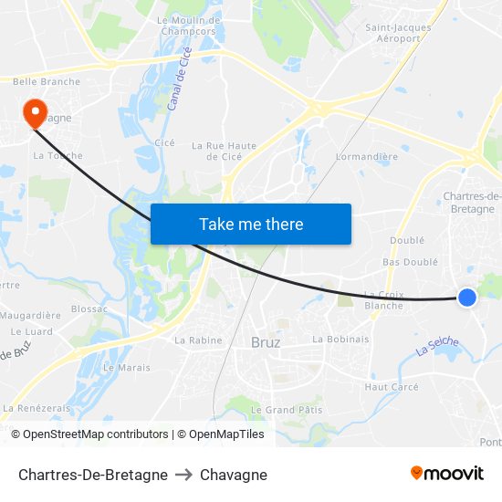Chartres-De-Bretagne to Chavagne map