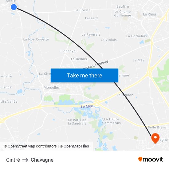 Cintré to Chavagne map