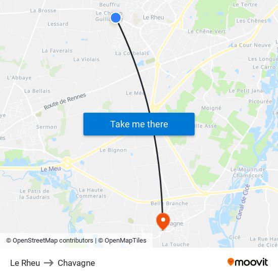 Le Rheu to Chavagne map