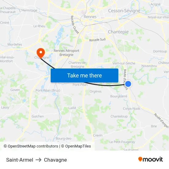 Saint-Armel to Chavagne map