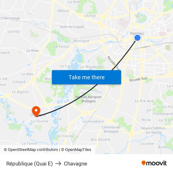 République (Quai E) to Chavagne map