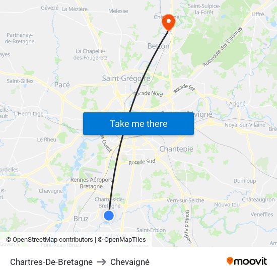 Chartres-De-Bretagne to Chevaigné map
