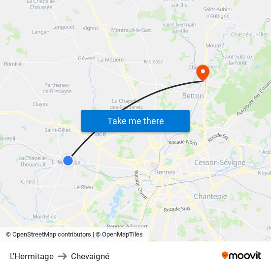 L'Hermitage to Chevaigné map