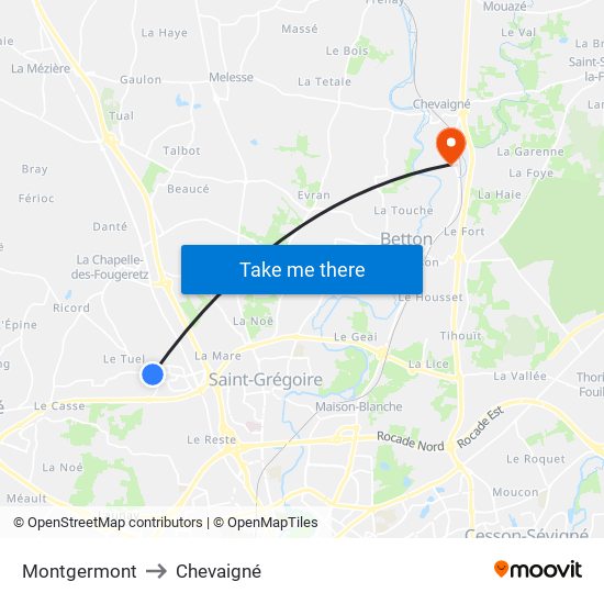 Montgermont to Chevaigné map