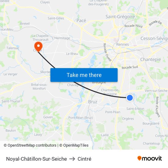 Noyal-Châtillon-Sur-Seiche to Cintré map