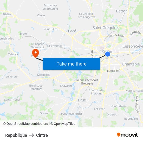 République to Cintré map