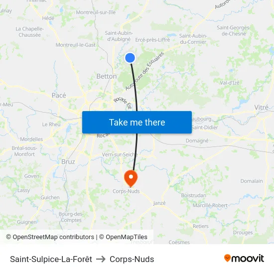 Saint-Sulpice-La-Forêt to Corps-Nuds map