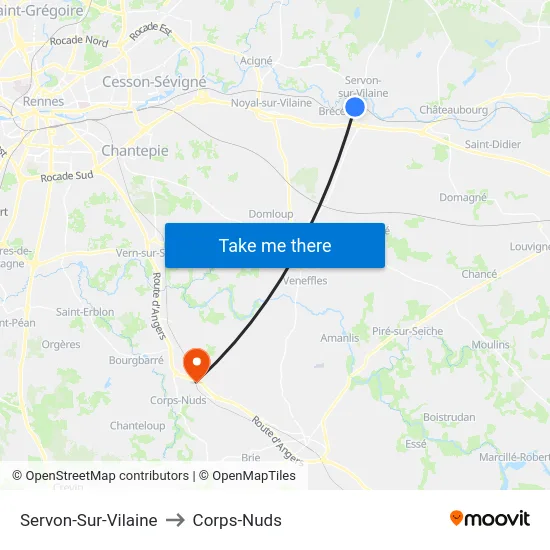 Servon-Sur-Vilaine to Corps-Nuds map