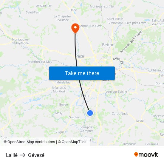 Laillé to Gévezé map