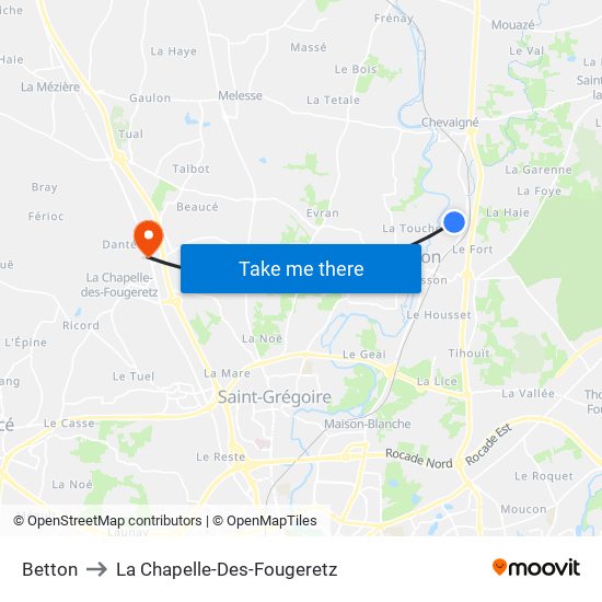 Betton to La Chapelle-Des-Fougeretz map