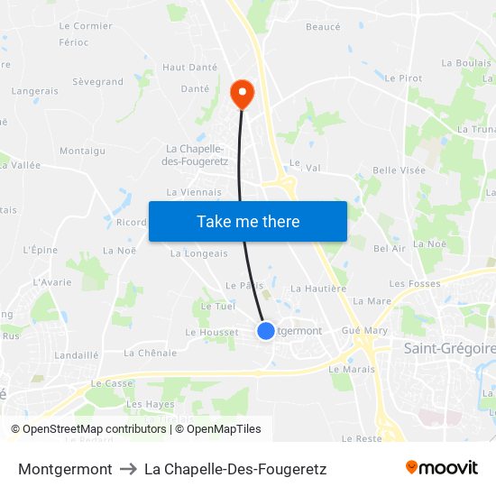 Montgermont to La Chapelle-Des-Fougeretz map