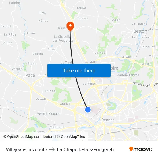 Villejean-Université to La Chapelle-Des-Fougeretz map