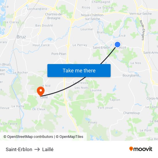 Saint-Erblon to Laillé map