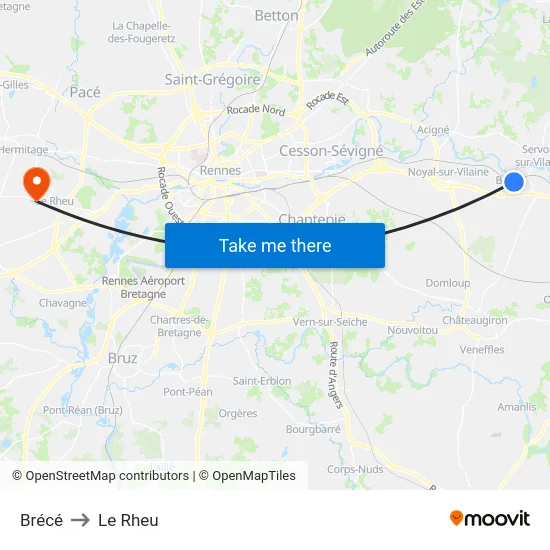 Brécé to Le Rheu map