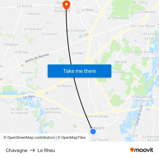 Chavagne to Le Rheu map