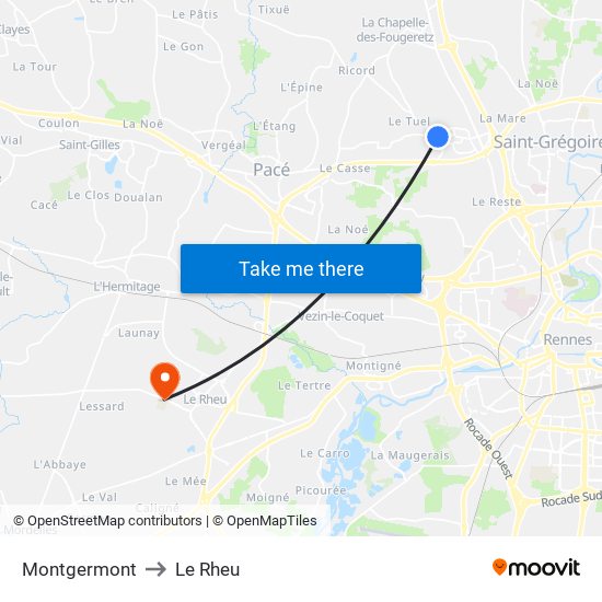 Montgermont to Le Rheu map
