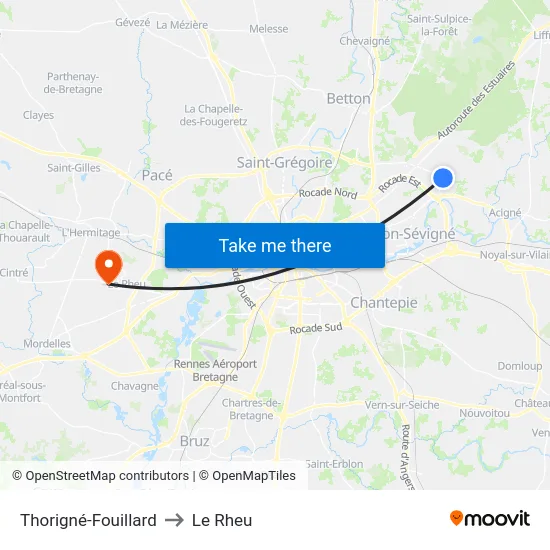 Thorigné-Fouillard to Le Rheu map