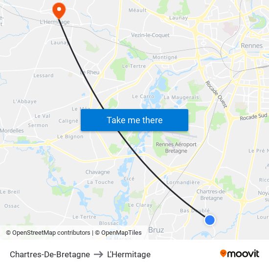 Chartres-De-Bretagne to L'Hermitage map