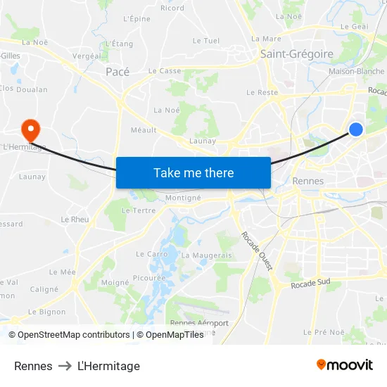 Rennes to L'Hermitage map