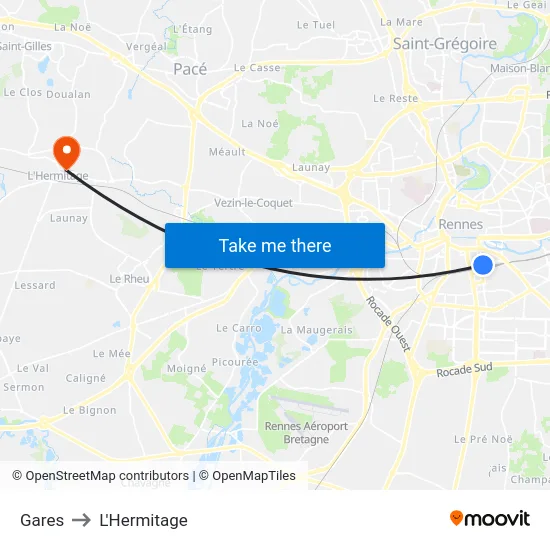 Gares to L'Hermitage map