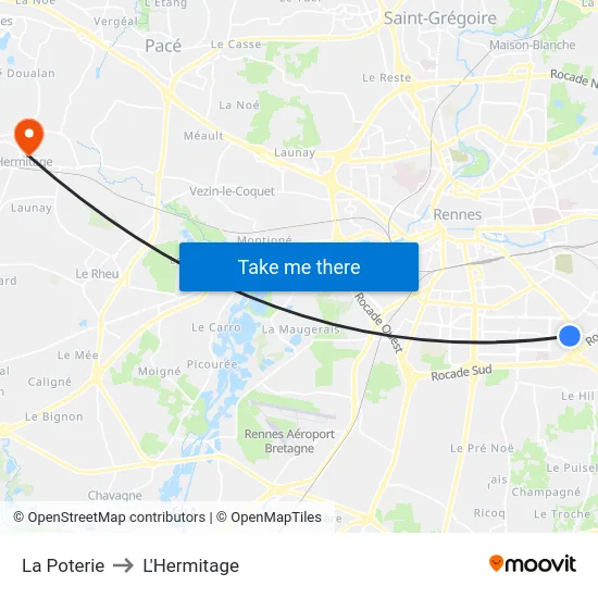 La Poterie to L'Hermitage map
