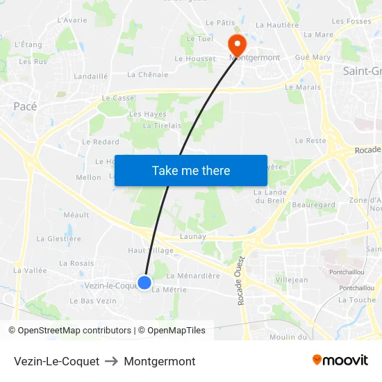 Vezin-Le-Coquet to Montgermont map