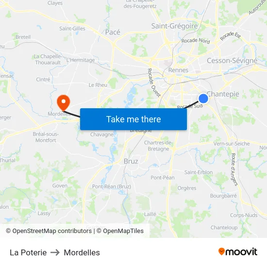 La Poterie to Mordelles map