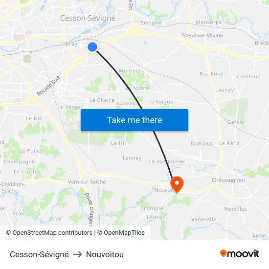 Cesson-Sévigné to Nouvoitou map