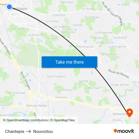 Chantepie to Nouvoitou map
