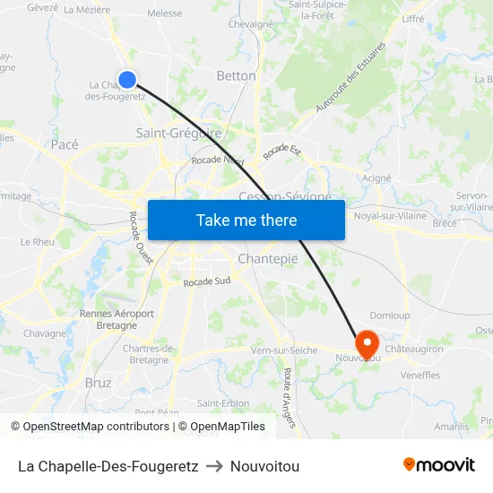 La Chapelle-Des-Fougeretz to Nouvoitou map