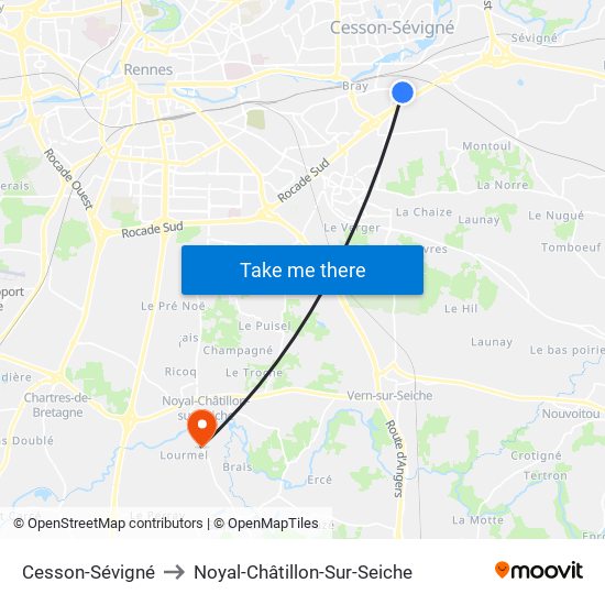 Cesson-Sévigné to Noyal-Châtillon-Sur-Seiche map