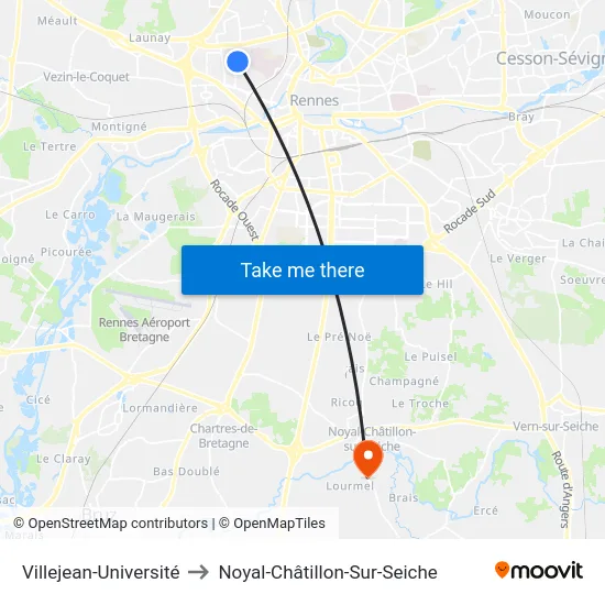 Villejean-Université to Noyal-Châtillon-Sur-Seiche map