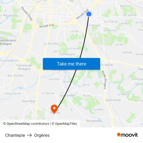 Chantepie to Orgères map