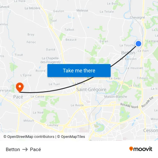 Betton to Pacé map