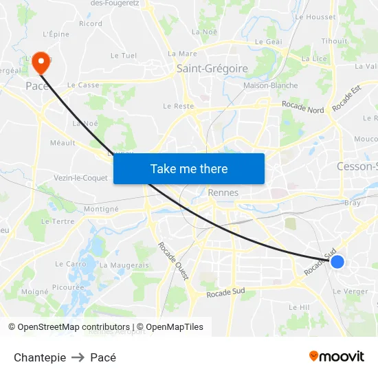 Chantepie to Pacé map