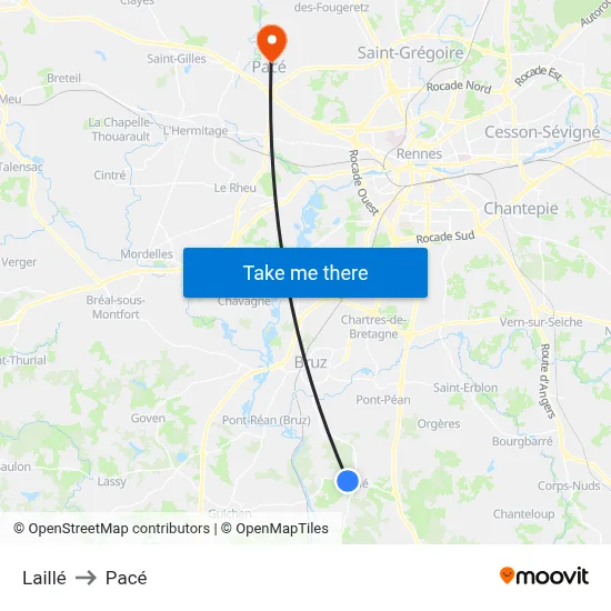 Laillé to Pacé map