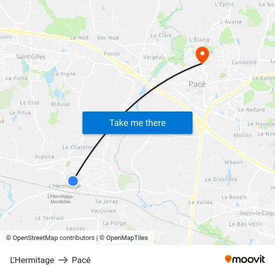 L'Hermitage to Pacé map