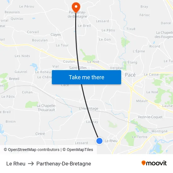 Le Rheu to Parthenay-De-Bretagne map