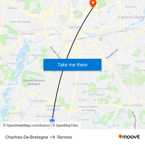 Chartres-De-Bretagne to Rennes map