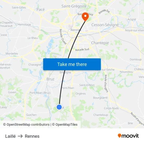 Laillé to Rennes map