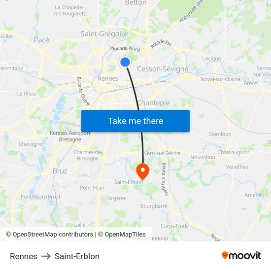 Rennes to Saint-Erblon map